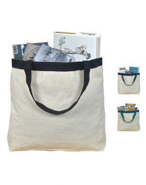 E2008 Decorative Band and Coloured Hand Straps Canvas Tote Bag