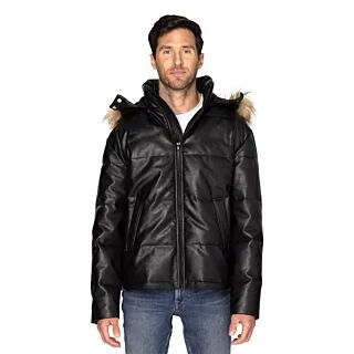 397J Vegan Leather Puffer Jacket - Custom Logo Embroidery