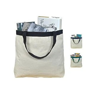 E2008 Decorative Band and Coloured Hand Straps Canvas Tote Bag