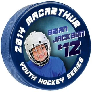 H-WIN-J 4 oz. Light Blue Junior Hockey Pucks - Custom Printed