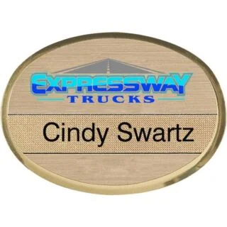 Prestige Bevelled Tape Slot Metal Name Badge (2 11/16" x 2" Oval)