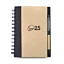                                                           70% recycled material hardcover notebook &amp; pen combo. The notebook features a combination of natural cover and decorative fabric trim, a spiral bound cover, and 80 recycled lined pages. The P21