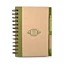                                                             70% recycled material hardcover notebook &amp; pen combo. The notebook features a combination of natural cover and decorative fabric trim, a spiral bound cover, and 80 recycled lined pages. The P
