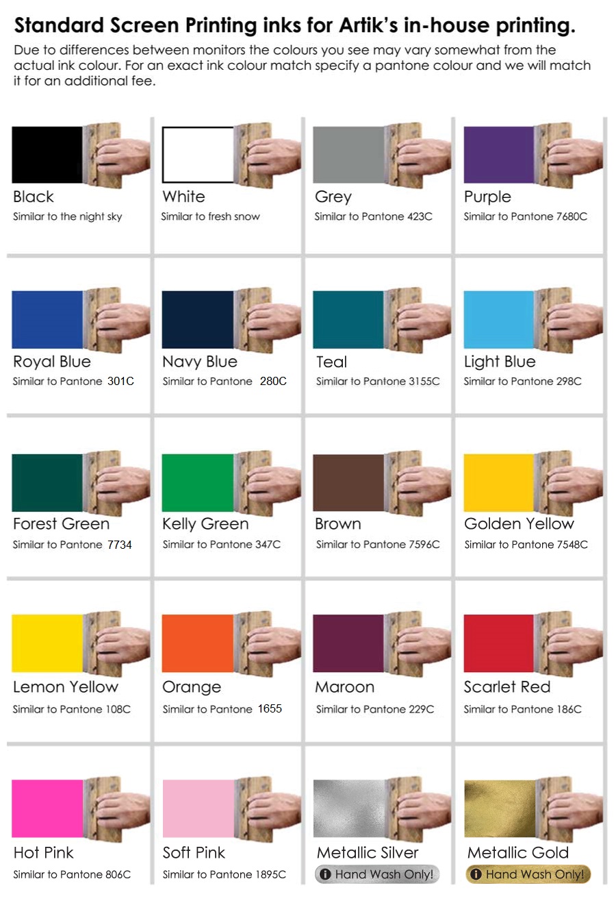 Standard Colours for Screen Print | Artik Toronto