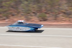 Weight: 300 kg (without driver) Power: 390 24.3% Efficiency Silicon solar cells Batteries: Lithium ion Competitions: World Solar Challenge 2017 - 11th Place in Challenger Class On October 8th the World Solar Challenge officially began. We started on our 3021 km journey down the Stuart Highway in 6th place with strong sunlight and clear skies ahead. On Day 3, the team ran into trouble when we encountered heavy cloud cover, forcing the car to reduce speed. Due to this weather, many other teams were forced to stop their race, so we had to carefully optimize our battery usage in order to continue competing. After a rainy night, we were woken up early on Day 4 by severe winds and thunderstorms. While the storm was certainly unexpected in the Outback, fortunately we were well prepared, and managed to pack everything up quickly. By Day 5 we reached clear skies again and were able to finish the day in 8th place. On Day 6, Polaris reached its top speed of 105km/h but encountered some very strong headwinds, forcing the team to finish the day just 150km outside of Adelaide. On the morning of Day 7, we arrived in Adelaide in 11th place! We had completed the Bridgestone World Solar Challenge, traversing 300km in some of the worst storms the region had seen in 20 years.