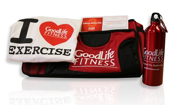 Goodlife gym went all in with promotional water bottles, gym bags and tees