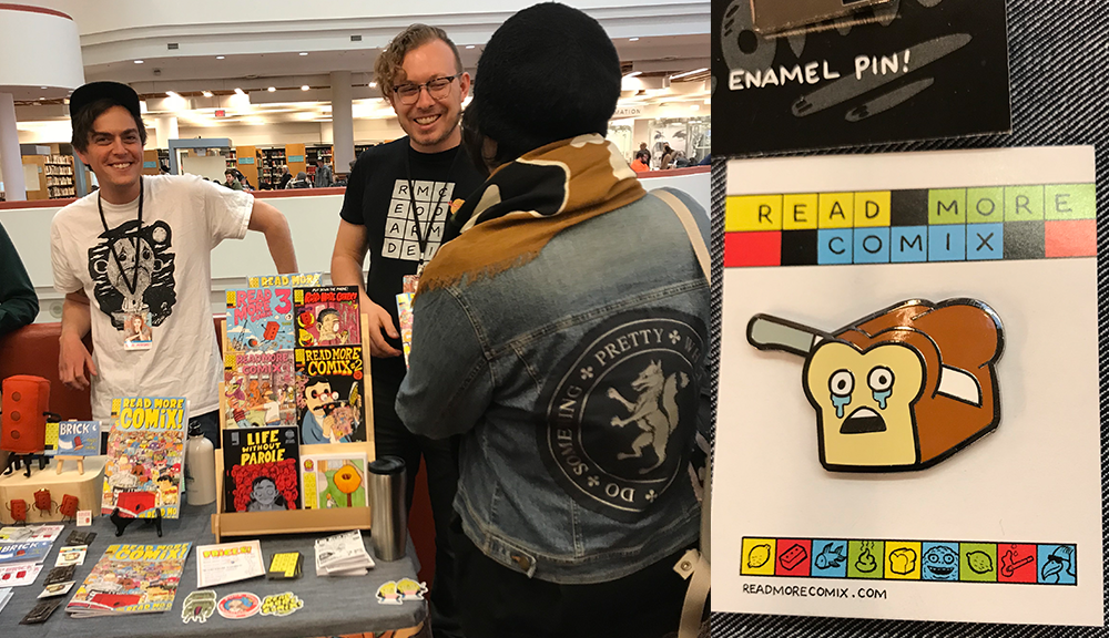 Read More Comix sells lapel pins to promote their collections