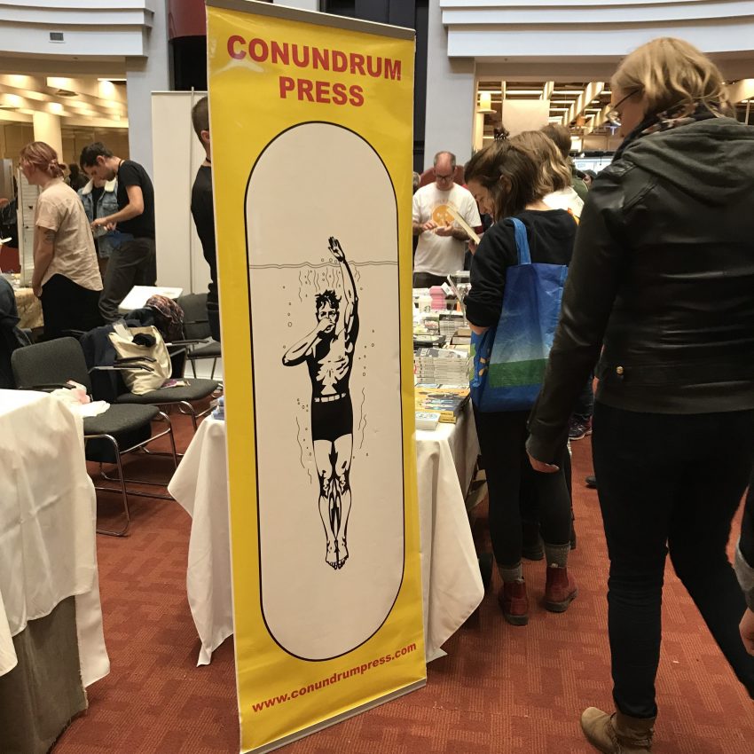 Conundrum Press had this great retractable banner