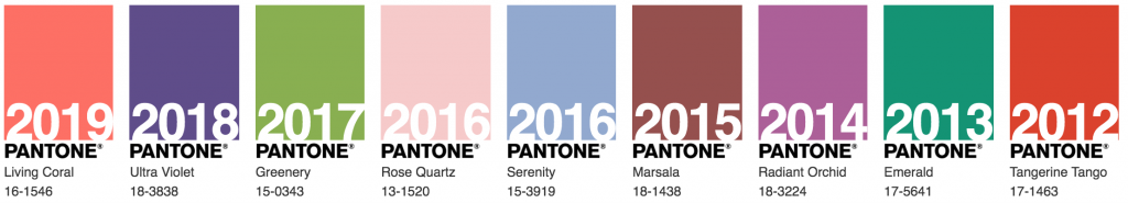 Pantone colours of the year